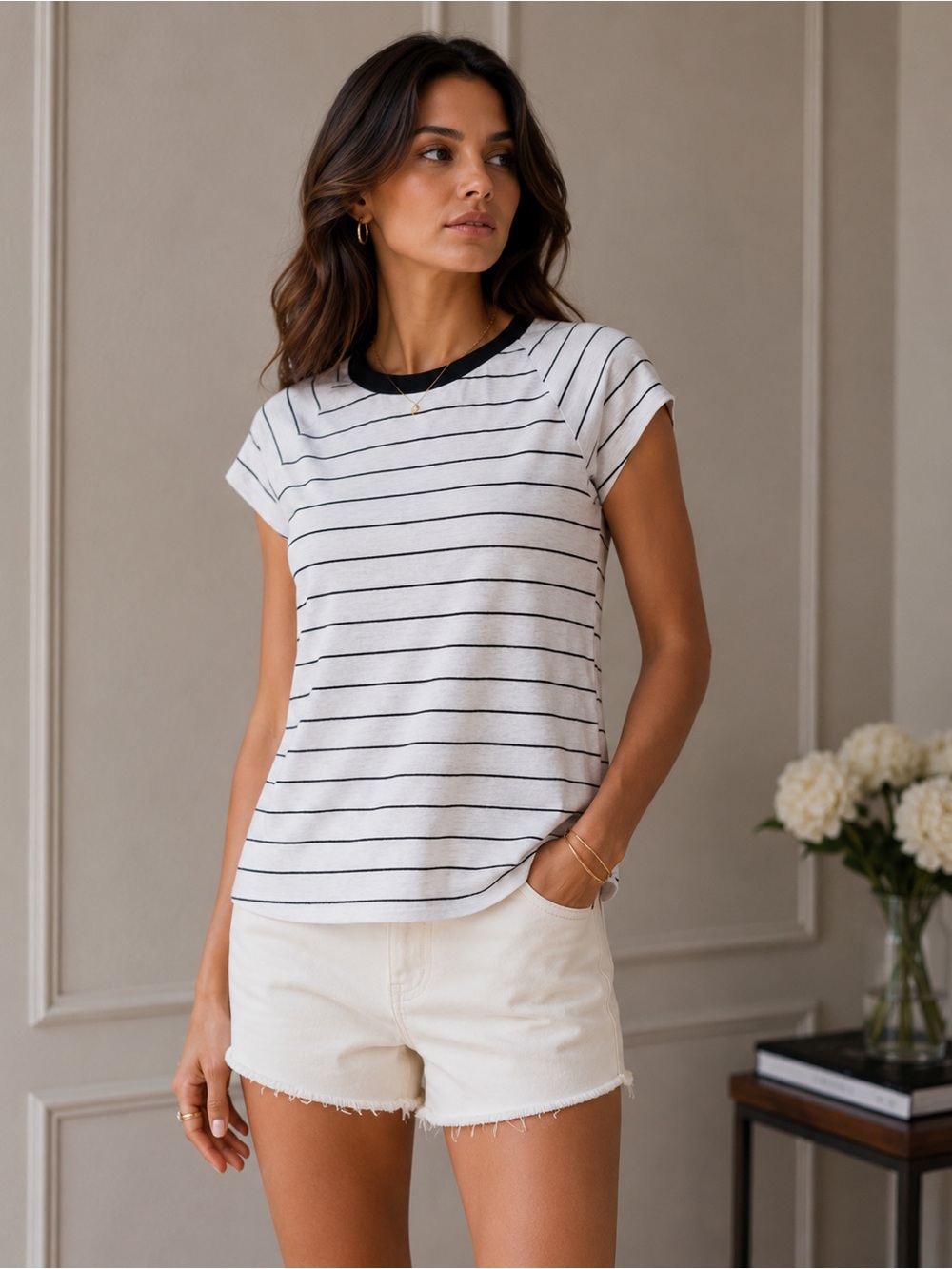 Calvin Klein Jeans striped linen blend tee, size Small.